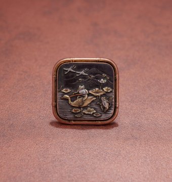 【 江戸期銅合子 】　17～18世紀 An exceptional gold, silver and turquoise-inlaid bronze